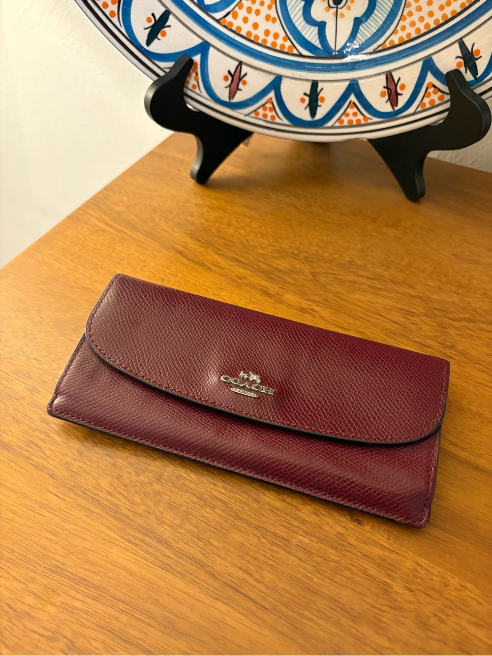 COACH Burgundy Pebbled Leather Envelope Wallet